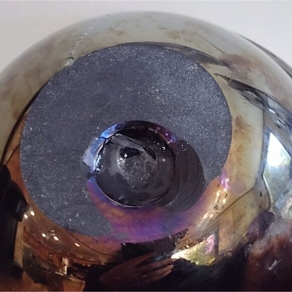 Vintage Hand Blown Art Glass Bowl Iridescent Blue Swirl Unsigned Heavy - Picture 7 of 11